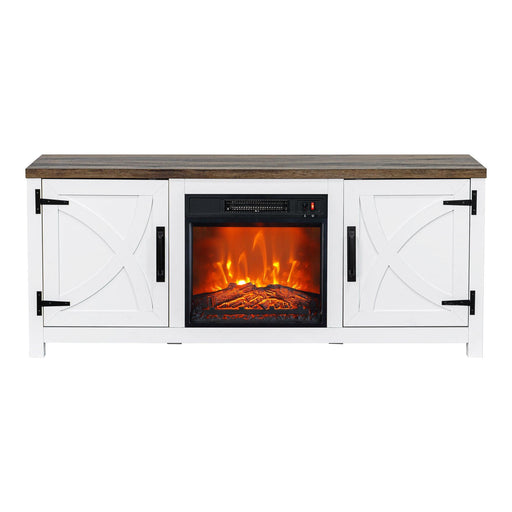58" Farmhouse TV Stand with 18" Insert Electric Fireplace for Living Room - Sweatfully