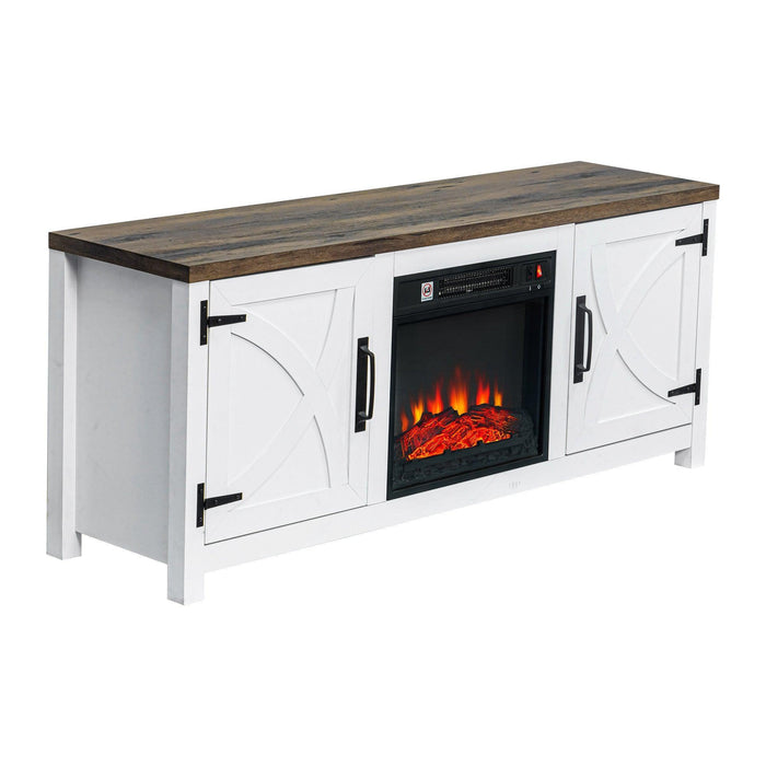 58" Farmhouse TV Stand with 18" Insert Electric Fireplace for Living Room - Sweatfully