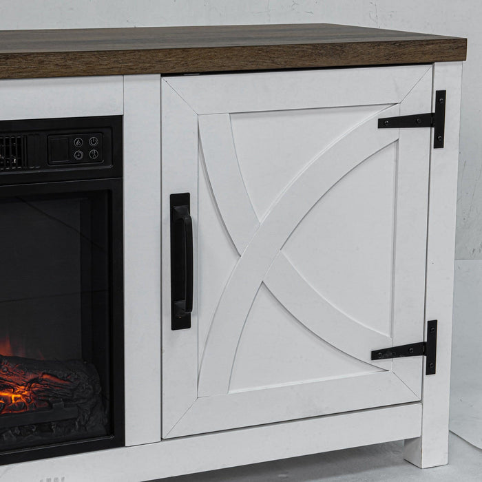 58" Farmhouse TV Stand with 18" Insert Electric Fireplace for Living Room - Sweatfully