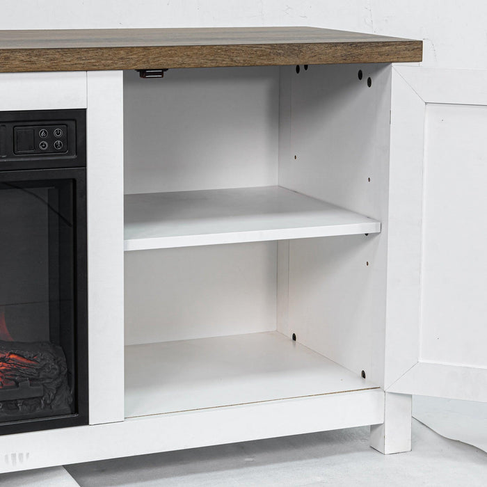 58" Farmhouse TV Stand with 18" Insert Electric Fireplace for Living Room - Sweatfully
