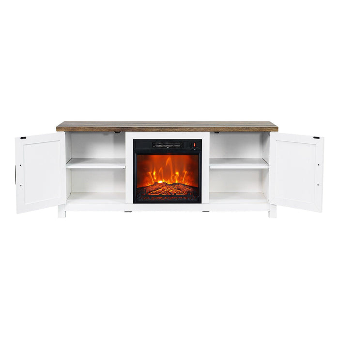 58" Farmhouse TV Stand with 18" Insert Electric Fireplace for Living Room - Sweatfully