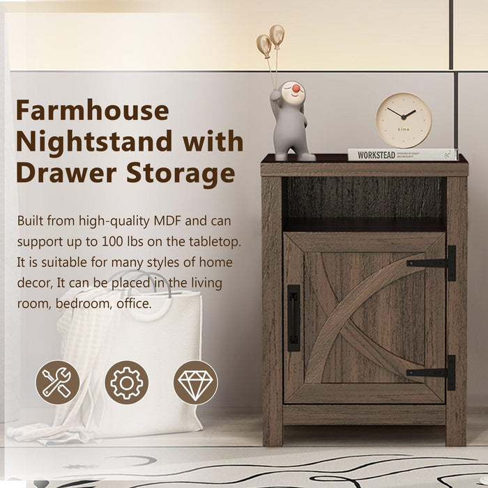 18" Solid Wood Farmhouse Nightstand for Bedroom in Brown or Grey or White - Sweatfully