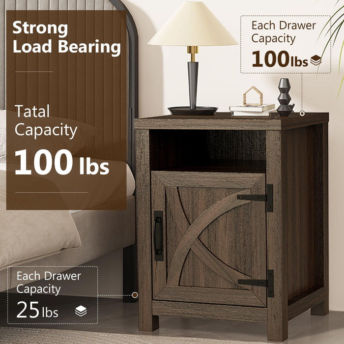 18" Solid Wood Farmhouse Nightstand for Bedroom in Brown or Grey or White - Sweatfully