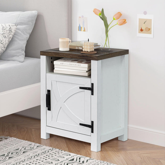 18" Solid Wood Farmhouse Nightstand for Bedroom in Brown or Grey or White - Sweatfully