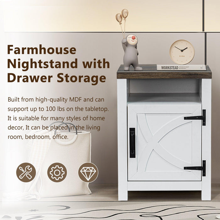 18" Solid Wood Farmhouse Nightstand for Bedroom in Brown or Grey or White - Sweatfully