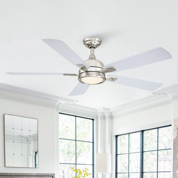 52" Tata Nagar Industrial Brush Nickel Downrod Mount Reversible Ceiling Fan with Lighting and Remote Control - Sweatfully