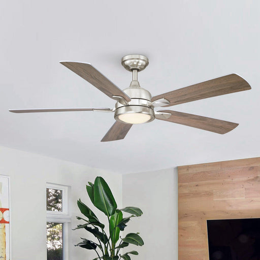52" Tata Nagar Industrial Brush Nickel Downrod Mount Reversible Ceiling Fan with Lighting and Remote Control - Sweatfully