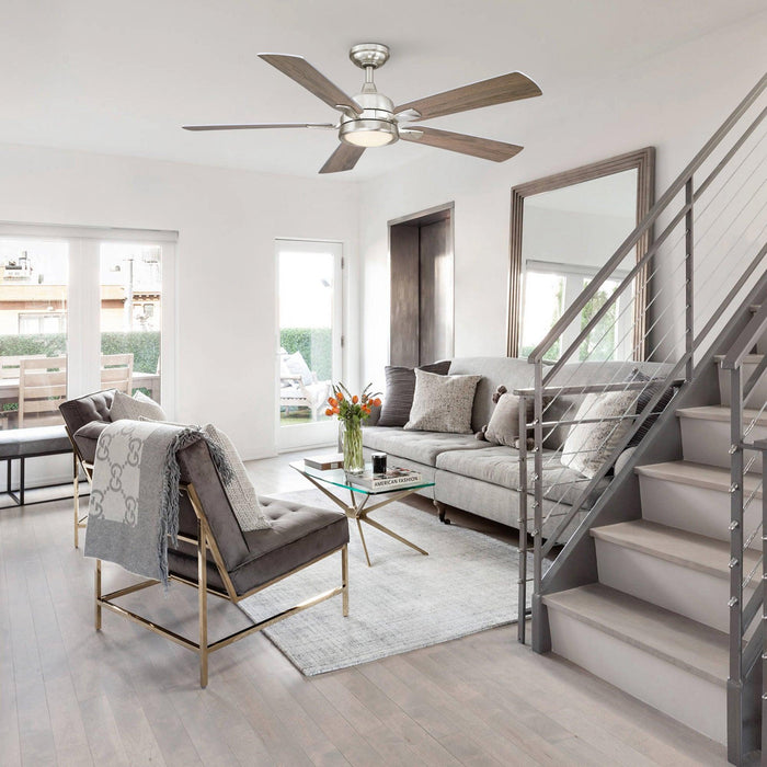 52" Tata Nagar Industrial Brush Nickel Downrod Mount Reversible Ceiling Fan with Lighting and Remote Control - Sweatfully