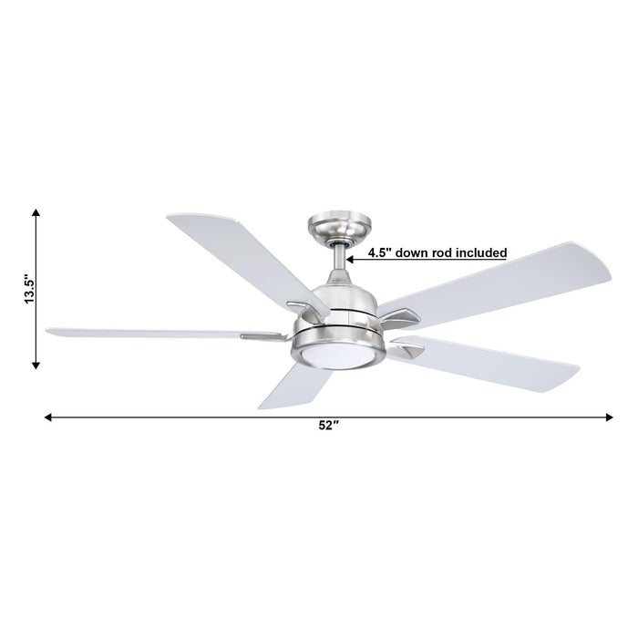 52" Tata Nagar Industrial Brush Nickel Downrod Mount Reversible Ceiling Fan with Lighting and Remote Control - Sweatfully