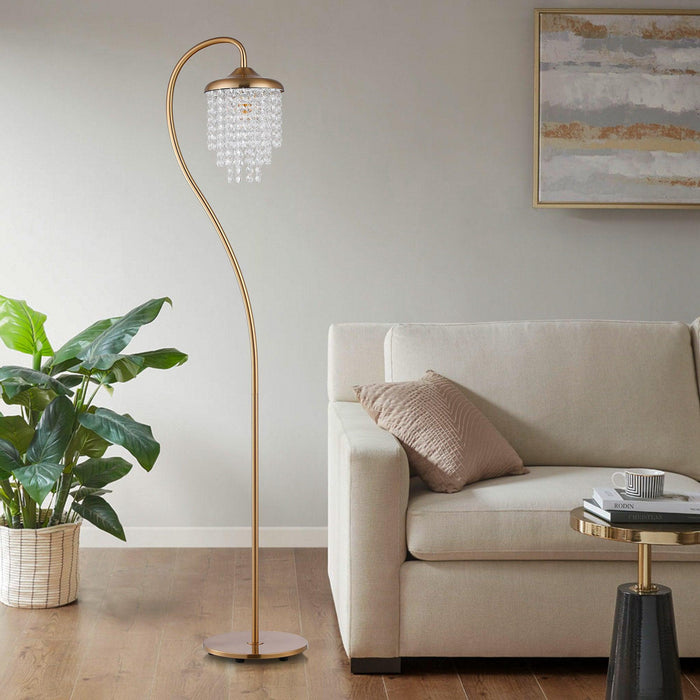 1-Light Golden Floor Lamp with Crystal Shade - Sweatfully