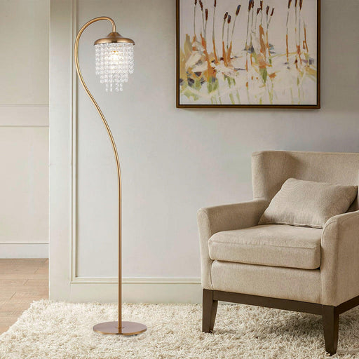 1-Light Golden Floor Lamp with Crystal Shade - Sweatfully