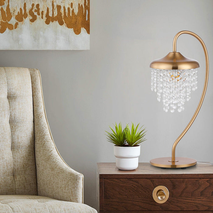 1-Light Golden Modern Table Lamp with Crystal Shade - Sweatfully