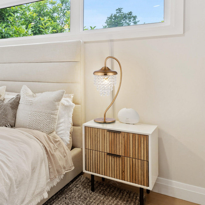 1-Light Golden Modern Table Lamp with Crystal Shade - Sweatfully