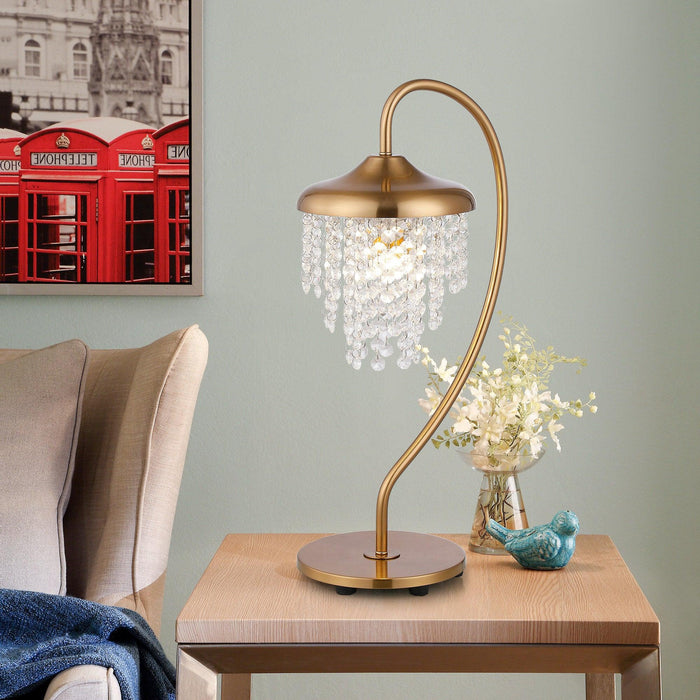 1-Light Golden Modern Table Lamp with Crystal Shade - Sweatfully
