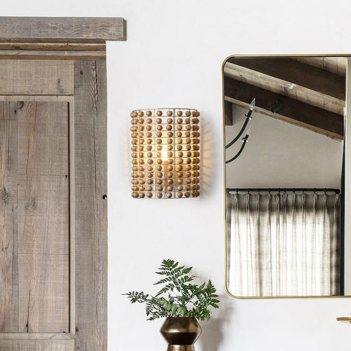 1-Light Modern Wooden Beads Wall Sconce Lighting - Sweatfully
