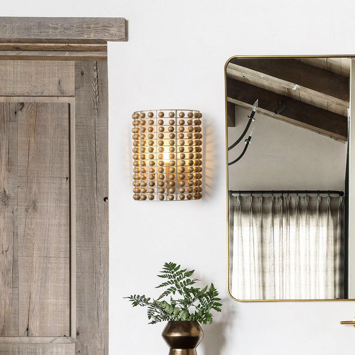 1-Light Modern Wooden Beads Wall Sconce Lighting - Sweatfully