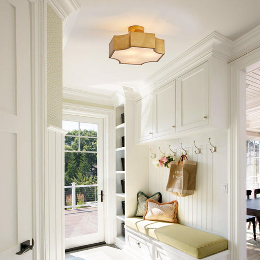 3-Light Vintage Golden LED Semi Flush Mount Light for Entrance, Closet, Kitchen - Sweatfully