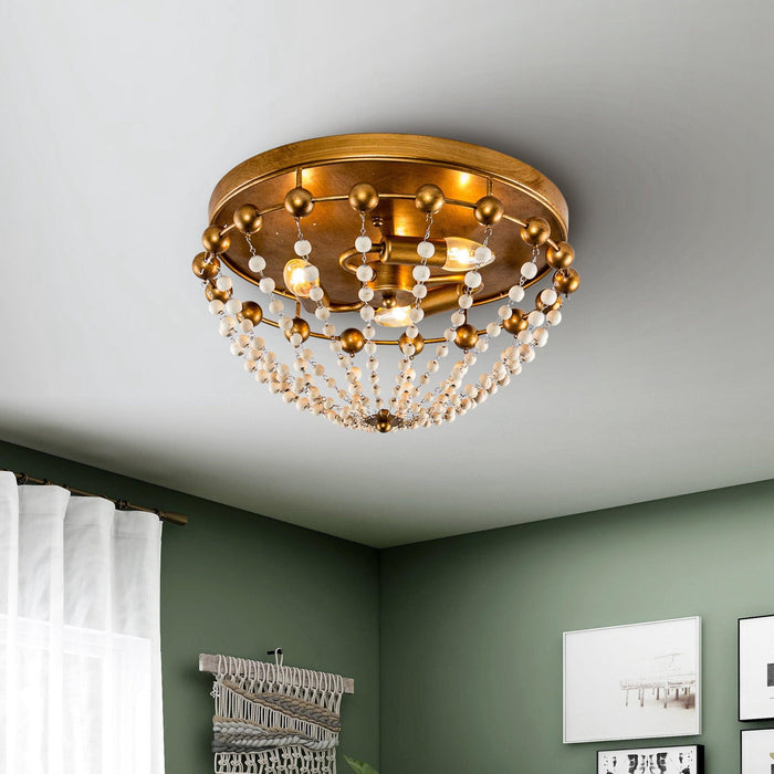 3-Light Golden Bohemian LED Modern Flush Mount Lighting - Sweatfully