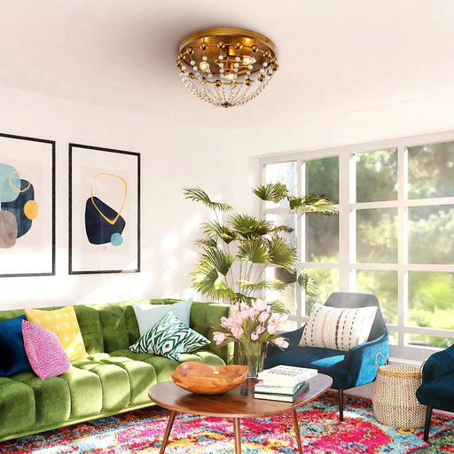 3-Light Golden Bohemian LED Modern Flush Mount Lighting - Sweatfully