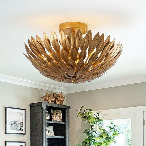 16 Inch 3-Light Farmhouse Golden Semi-Flush Mount Ceiling Lighting - Sweatfully