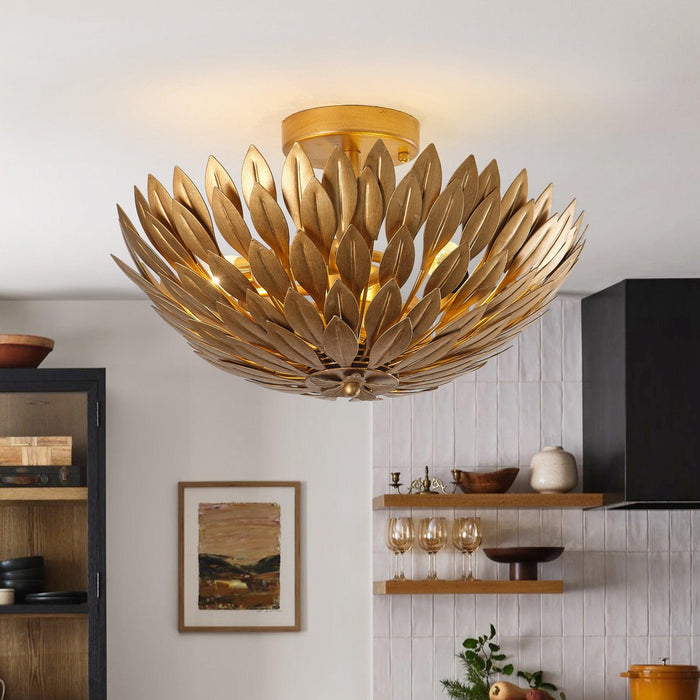 16 Inch 3-Light Farmhouse Golden Semi-Flush Mount Ceiling Lighting - Sweatfully