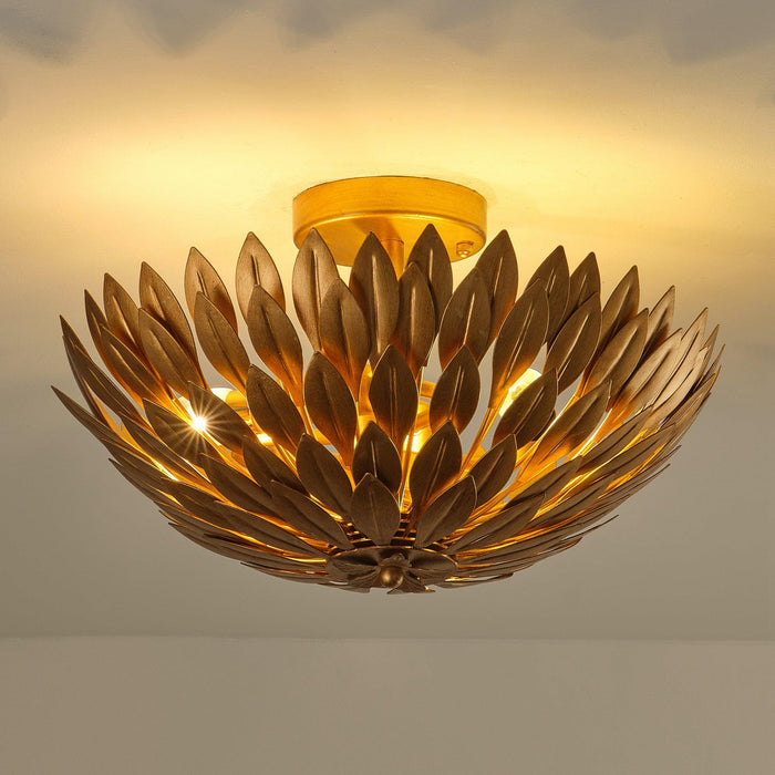 16 Inch 3-Light Farmhouse Golden Semi-Flush Mount Ceiling Lighting - Sweatfully
