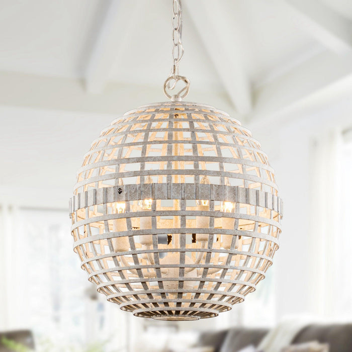 6-Light Vintage And Farmhouse Globe Island Pendant Light in White - Sweatfully