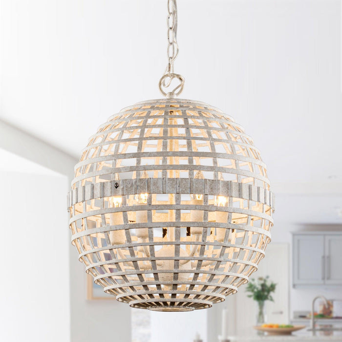 6-Light Vintage And Farmhouse Globe Island Pendant Light in White - Sweatfully