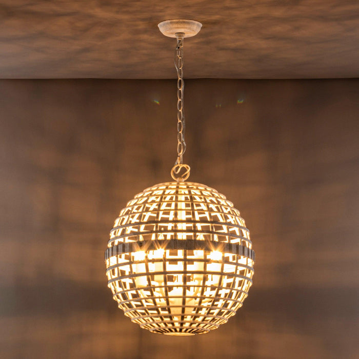 6-Light Vintage And Farmhouse Globe Island Pendant Light in White - Sweatfully