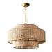 Bohemian Antique Gold 6-Light Drum Downrod Mount with Natural Rope Shade - Sweatfully
