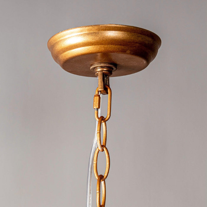 Bohemian Antique Gold 6-Light Drum Downrod Mount with Natural Rope Shade - Sweatfully