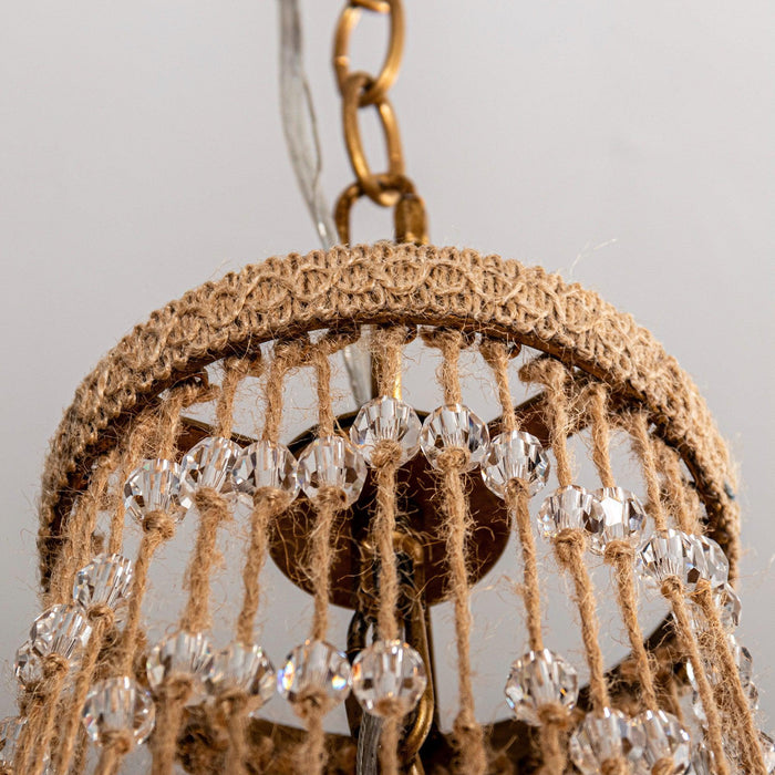 Modern Beaded Basket Weathered Wood 4-Light Chandelier - Sweatfully