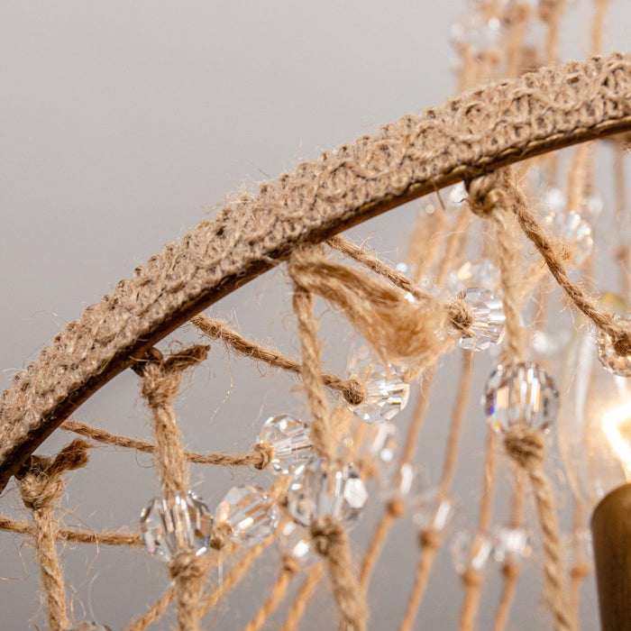 Modern Beaded Basket Weathered Wood 4-Light Chandelier - Sweatfully
