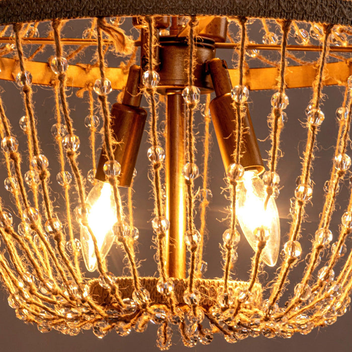 Modern Beaded Basket Weathered Wood 4-Light Chandelier - Sweatfully