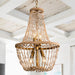 Modern Beaded Basket Weathered Wood 4-Light Chandelier - Sweatfully