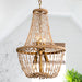 Modern Beaded Basket Weathered Wood 4-Light Chandelier - Sweatfully