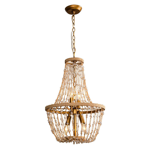 Modern Beaded Basket Weathered Wood 4-Light Chandelier - Sweatfully