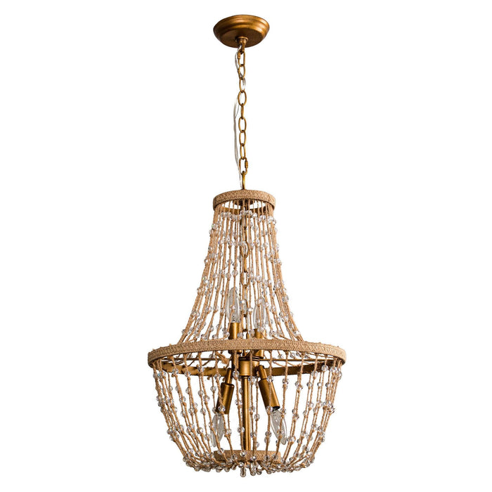 Modern Beaded Basket Weathered Wood 4-Light Chandelier - Sweatfully