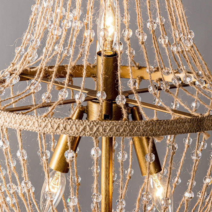 Modern Beaded Basket Weathered Wood 4-Light Chandelier - Sweatfully