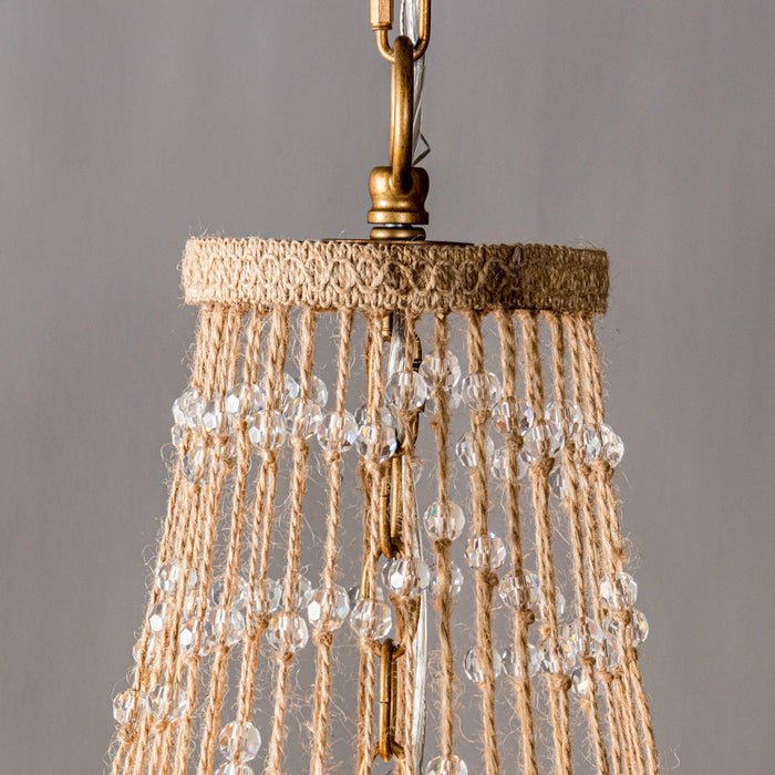 Modern Beaded Basket Weathered Wood 4-Light Chandelier - Sweatfully