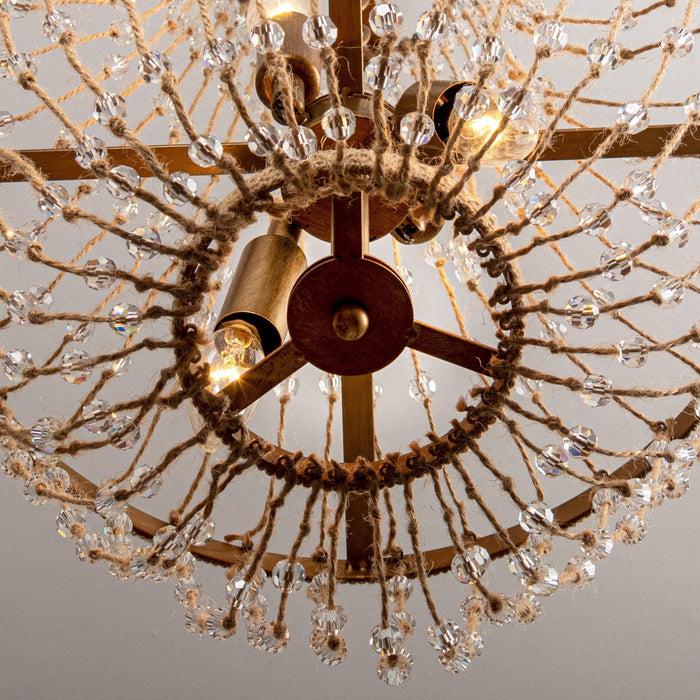 Modern Beaded Basket Weathered Wood 4-Light Chandelier - Sweatfully