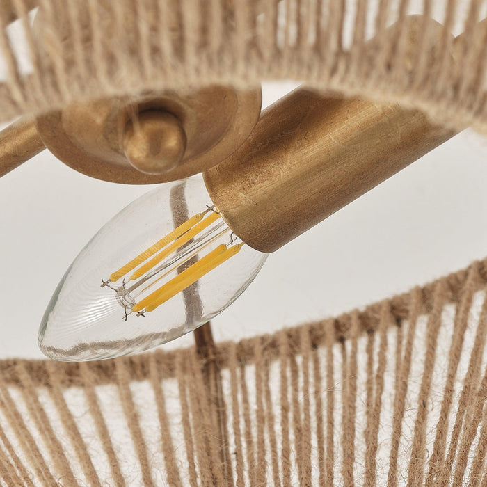 Farmhouse 2-Light Flush Mount Lighting with Rattan Rope - Sweatfully