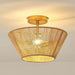 Farmhouse 2-Light Flush Mount Lighting with Rattan Rope - Sweatfully
