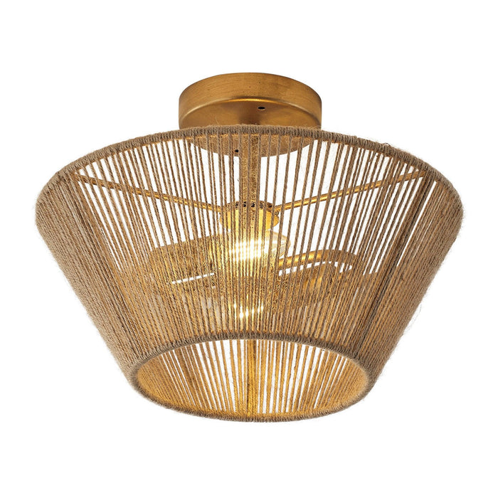 Farmhouse 2-Light Flush Mount Lighting with Rattan Rope - Sweatfully