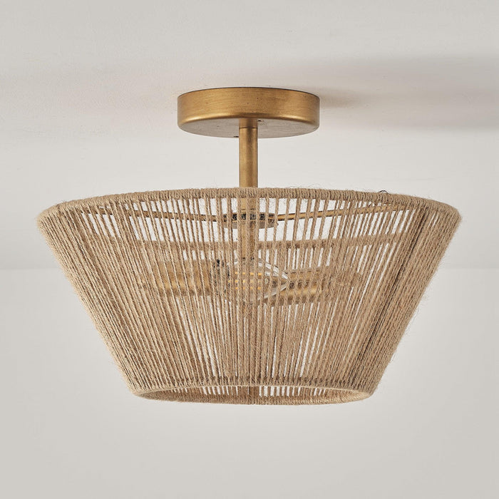Farmhouse 2-Light Flush Mount Lighting with Rattan Rope - Sweatfully