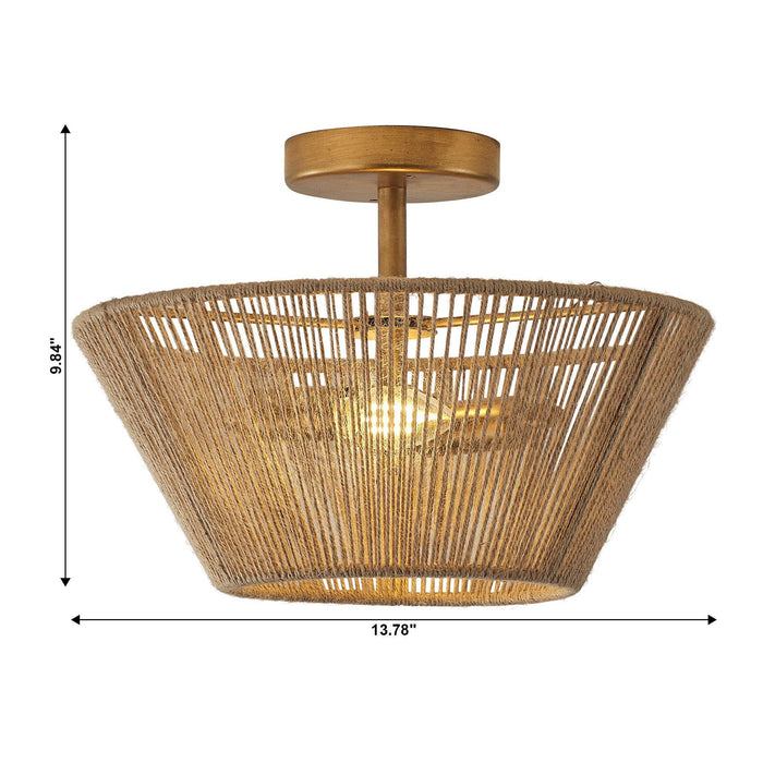 Farmhouse 2-Light Flush Mount Lighting with Rattan Rope - Sweatfully