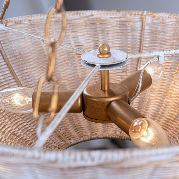 Farmhouse 3-Light Rattan Island Pendant Lighting in Bowl Shape - Sweatfully