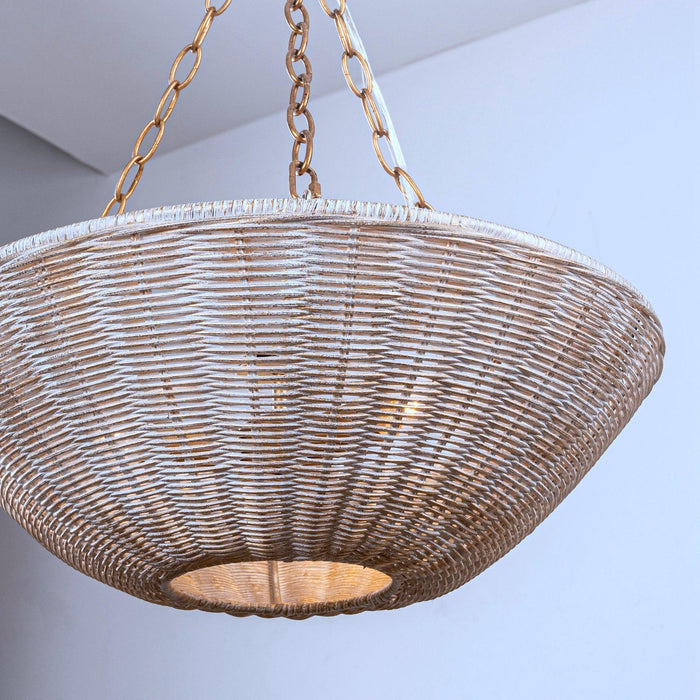 Farmhouse 3-Light Rattan Island Pendant Lighting in Bowl Shape - Sweatfully