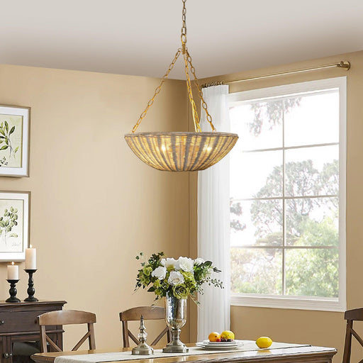 Farmhouse 3-Light Rattan Island Pendant Lighting in Bowl Shape - Sweatfully