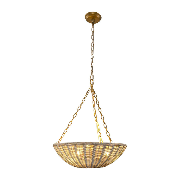 Farmhouse 3-Light Rattan Island Pendant Lighting in Bowl Shape - Sweatfully